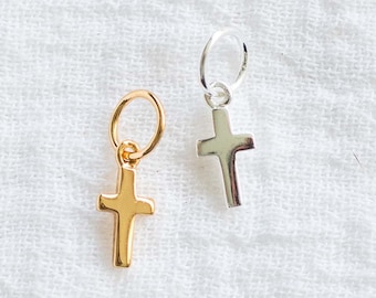 Cross charm, plain mini cross charm, .925 sterling mini cross charm pendant, 18k gold plated plain cross pendant, CH86