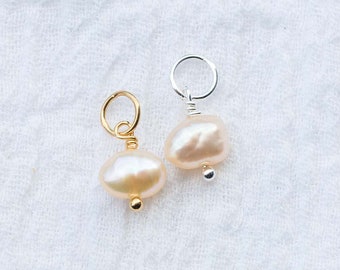 Freshwater peach pearl charm, .925 sterling freshwater peach pearl pendant, 18k gold plated freshwater peach pearl pendant, CH69