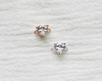 Cubic zirconia heart connector, sterling silver, 18k gold plated, bulk connectors, bracelet connector charm, permanent jewelry, CN85