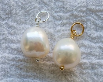 9.5-10.5mm freshwater pearl, baroque shape pearl charm, 18k gold plated, sterling silver, pearl pendant, wholesale jewelry supplies, CH39