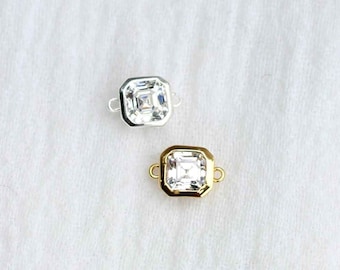 Octagon assher cut cubic zirconia connector charm, sterling silver, gold plated, permanent jewelry connector, bulk wholesale, CN126
