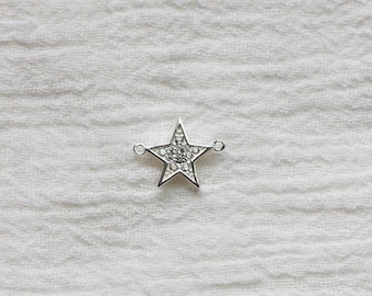 Star sterling silver connector, cubic zirconia star connector, sparkly bracelet connector charm, permanent jewelry, CN68