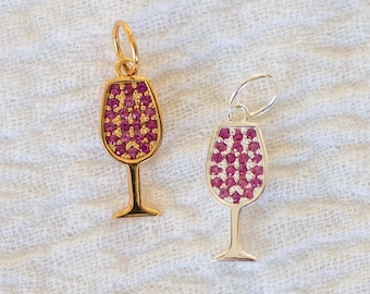 Wine glass charm, .925 sterling wine glass pendant, 18k gold plated wine glass pendant, wine charm, wine pendant, CH53