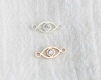 Eye with CZ gold filled connector charm, eye with CZ sterling silver connector, permanent jewelry connectors, CN194