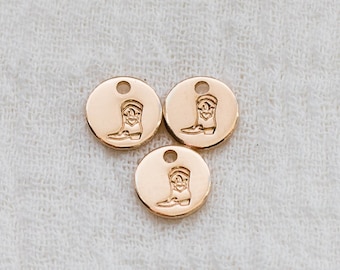 6.3mm cowboy boot charm, western boot charm, permanent jewelry charms, 14k filled charms, bulk gold charms, bulk charms silver, CH05