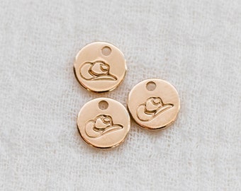 6.3mm cowboy hat charm, western hat charm, permanent jewelry charms, 14k filled charms, bulk gold charms, bulk charms sterling silver, CH05