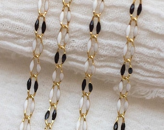 Black and white enamel chain, black and white colored chain, permanent jewelry bulk enamel chain,footage chain, chain by the foot, GP111