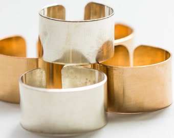 3 pack, 14k gold filled smooth cigar band ring, sterling silver smooth cigar band ring, open adjustable ring, bulk wholesale rings, R10