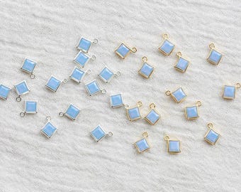 4mm Blue Opal Diamond-shaped Charm, synthetic, gold filled, sterling silver, imitation blue opal, permanent jewelry, CH259
