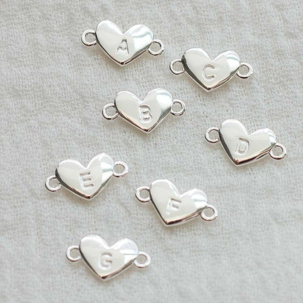 Initial heart connector, double sided, sterling silver, permanent jewelry heart connector, permanent jewelry initial connector, CN35