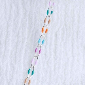 Enamel chain, silver plated, multi color chain, permanent jewelry bulk enamel chain, purple pink blue turquoise orange enamel chain, SP105