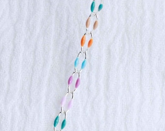 Enamel chain, silver plated, multi color chain, permanent jewelry bulk enamel chain, purple pink blue turquoise orange enamel chain, SP105