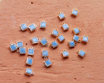 4mm Blue Opal Square Charm, synthetic, gold filled, sterling silver, imitation blue opal, permanent jewelry, CH258