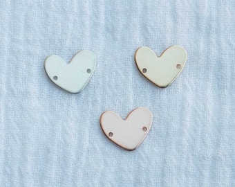 Heart blank with two holes, 11X13mm, 20 gauge, stamping blank, engraving blank, permanent jewelry charm, gold filled bracelet connector, B29
