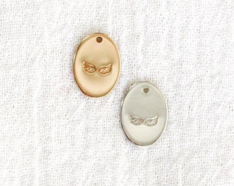 13x9mm Angel Wings Oval Charm, 14K gold filled, sterling silver, permanent jewelry, bulk gold charms, bulk charm silver, wholesale, CH193