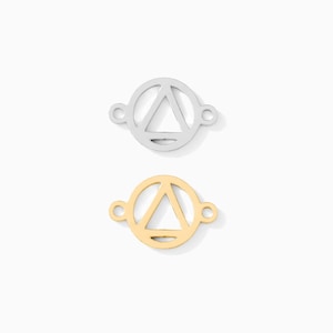 Charm Conector de Sobriedad, plata esterlina, bañado en oro de 14k, conector de triángulo en círculo, joyería permanente, conector al por mayor, CN359