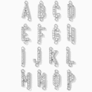 Initial connector, sterling silver, cubic zirconias, permanent jewelry connector charms, letter connector charms, CN49 SILVER