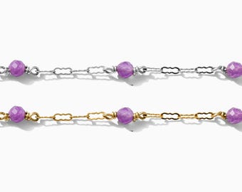 1.4mm Genuine Amethyst Gold Filled Krinkle Chain, 14k gold filled, permanent jewelry chain, wholesale chain, G91
