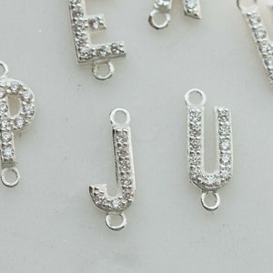 Initial connector, sterling silver, cubic zirconias, permanent jewelry connector charms, letter connector charms, CN49