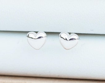 4mm sterling silver dome puff heart stud earrings, heart earrings, tiny heart stud earrings, sterling silver heart earrings, silver, E30