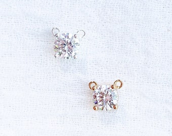 Cubic zirconia round connector for necklace, sterling silver, gold plated, necklace connector charm, permanent jewelry, CN227