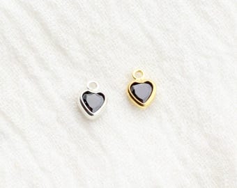 4mm Black Onyx Heart Bezel Charm, gold filled, wholesale charm, bulk heart charm, gold heart charm, permanent jewelry, CH273