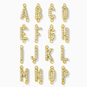 Initial letter connector charm, pave all white cubic zirconia, gold plated permanent jewelry connector charms, letter connector, CN49 GOLD