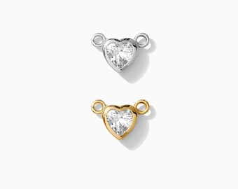 Tiny bezel heart connector for necklace, sterling silver, gold plated, bulk connectors, necklace connector charm, permanent jewelry, CN130