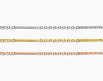1mm dapped bar chain, 14k gold filled, sterling silver, 14k rose gold filled, permanent jewelry footage bulk wholesale chain, G18 S18 R18