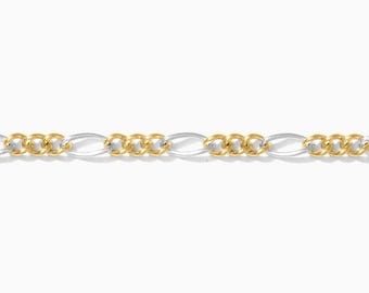 2.3mm figaro mixed metal chain 1+3, silver with 3 gold filled links, M232