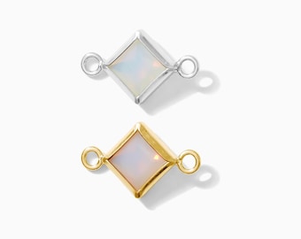 4mm Diamond-shaped white opal connector synthetic, gold filled, sterling silver, imitation white opal, permanent jewelry, CN325