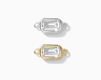 Emerald cut cubic zirconia connector charm for bracelets, sterling silver, gold plated connector, permanent jewelry connectors, CN124