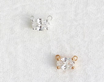 White CZ oval connector for necklace, sterling silver, gold plated, bulk connectors, necklace connector charm, permanent jewelry, CN228