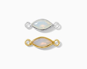 White opal marquise connector 3x6mm synthetic, sterling silver, gold filled, imitation white opal connector, permanent jewelry, CN317