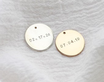 15.9mm custom date charm, 14k gold filled, sterling silver, 20 gauge, stamping charm, engraving charm, custom charms CH199