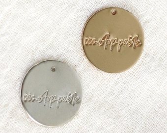 15.9mm Unstoppable Cursive Charm, sterling silver, 14k gold filled, permanent jewelry, bulk gold charms, bulk charm silver, wholesale, CH190