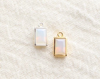 4mm white opal rectangle charm, 14k gold filled, CH289