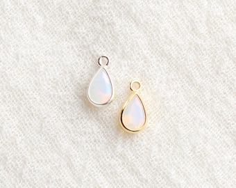 4mm white opal teardrop charm, 14k gold filled, sterling silver CH286