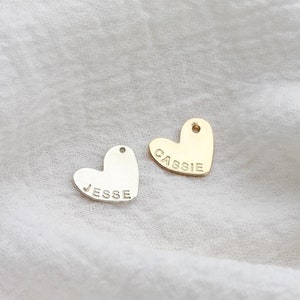 11x13mm custom text heart charm, 14k gold filled, sterling silver, 20 gauge, stamping charm, engraving charm, custom charms CH200