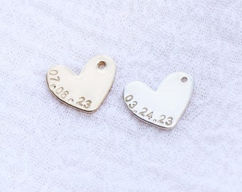 11x13mm custom date heart charm, 14k gold filled, sterling silver, 20 gauge, stamping charm, engraving charm, custom charms CH198