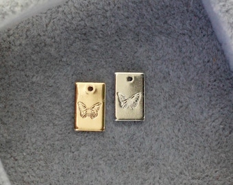 Butterfly rectangle charm, sterling silver, gold filled, permanent jewelry charms, bulk charms, wholesale charms, hand stamped, CH266