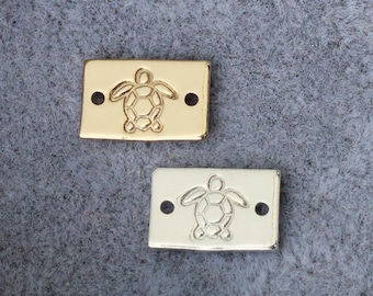 Turtle mini stamped connector, gold filled, sterling silver, permanent bracelet connector, SCN508