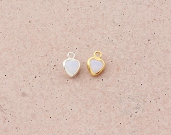 4mm White Opal Heart Bezel charm, gold filled, sterling silver, wholesale charm, bulk opal charm, permanent jewelry, CH274