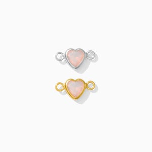 White opal heart bezel connector 4mm, horizontal, synthetic, sterling silver, gold filled, imitation white opal, permanent jewelry, CN342