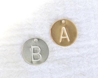 12.7mm letter circle charm, 14k gold filled, sterling silver, 20 gauge, stamping charm, engraving charm, custom charms, CH248