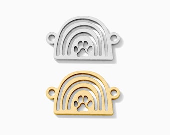 Rainbow bridge connector, rainbow with Paw Connector, sterling silver, 14k gold filled, permanent jewelry connectors, gold silver, CN283