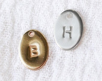 10x7mm Letter Oval Charm, 14k gold filled, sterling silver, 20 gauge, stamping charm, engraving charm, custom charms, CH244