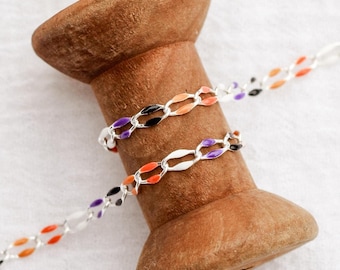 Halloween witchy vibes multi color enamel chain, multi color chain, permanent jewelry bulk enamel chain, black orange white purple, SP116