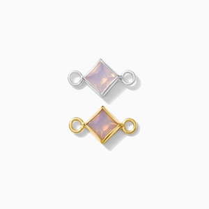 3mm pink opal diamond bezel connector synthetic, sterling silver, gold filled, imitation pink opal connector, permanent jewelry, CN314
