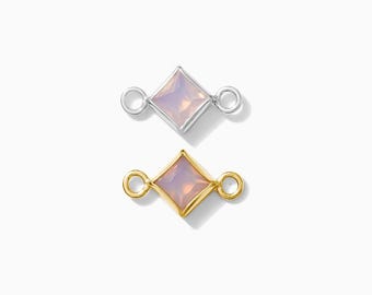 3mm pink opal diamond bezel connector synthetic, sterling silver, gold filled, imitation pink opal connector, permanent jewelry, CN314